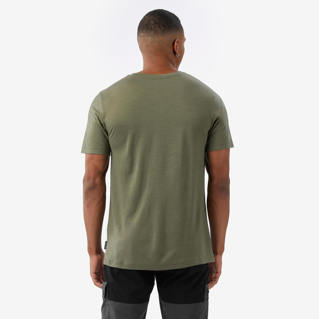 Ανδρικό κοντομάνικο t-shirt πεζοπορίας από 100% μαλλί merino - Μαύρο