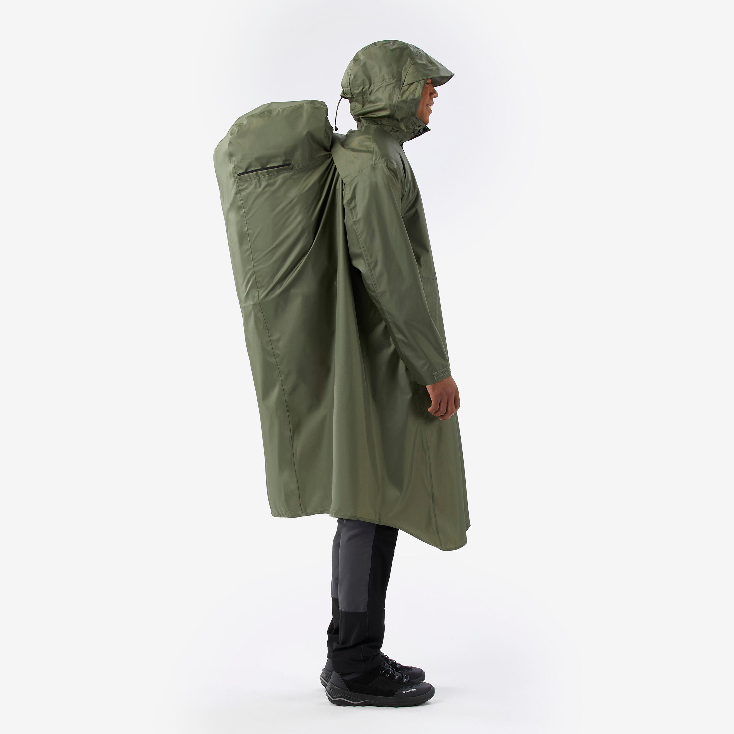 Adjustable rain and hiking poncho, 75 L max, MT900 2.0 Khaki 5/12