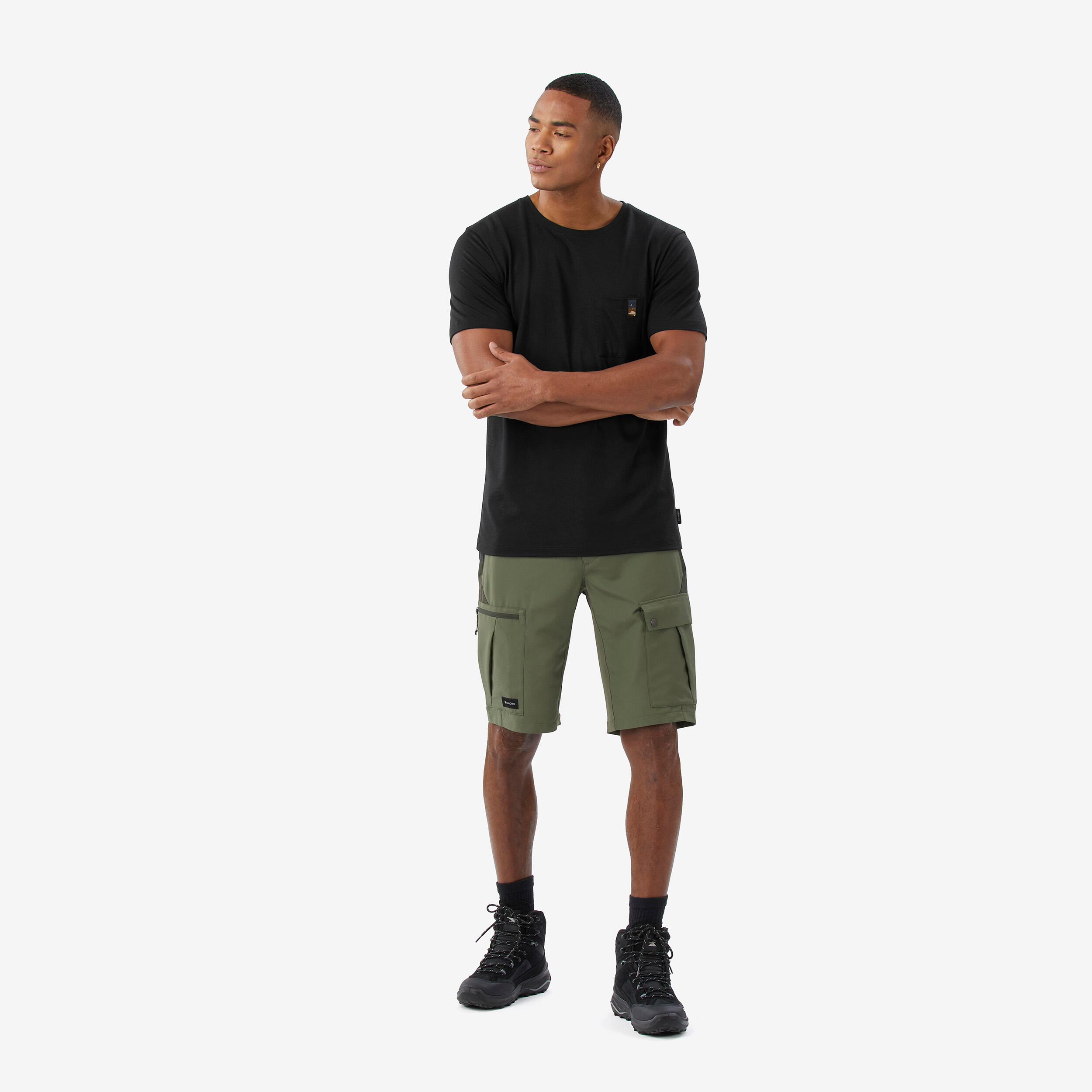Men's durable khaki trekking shorts, MT500 3/8