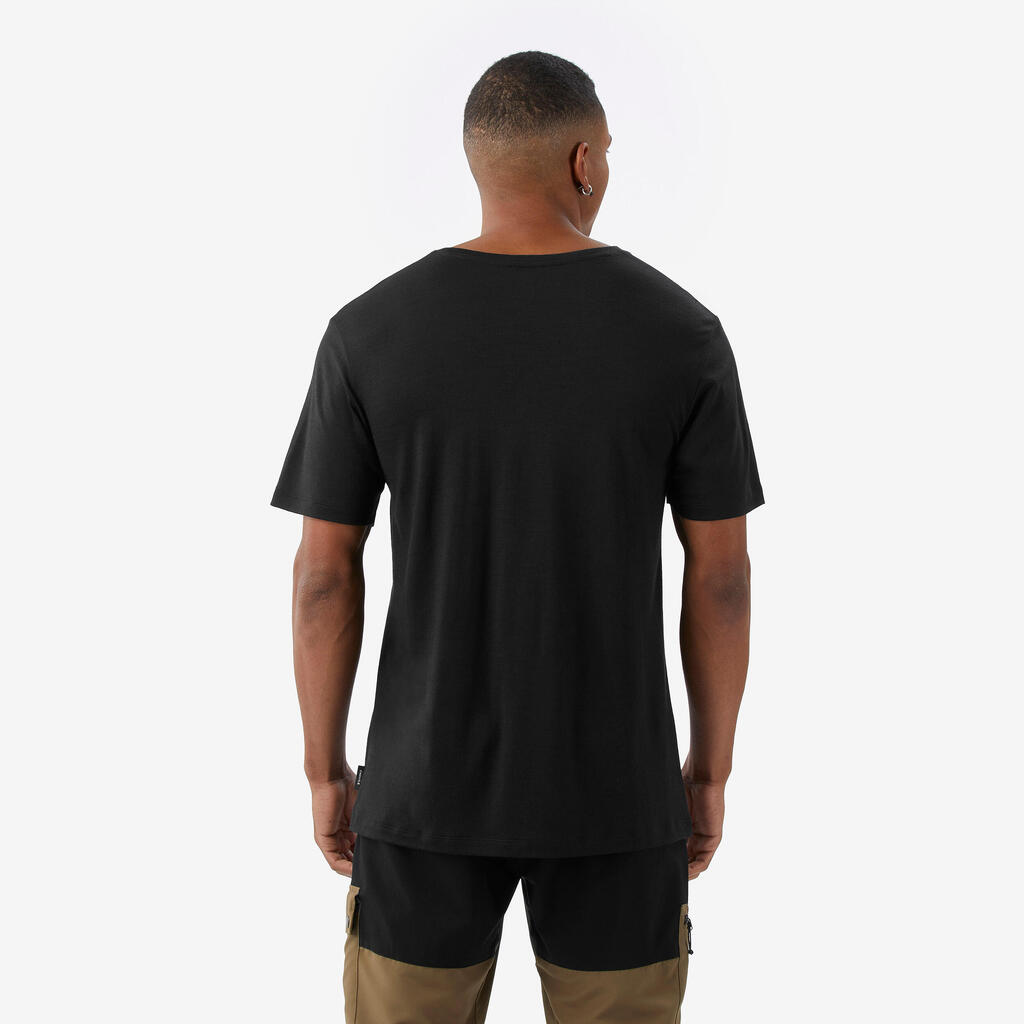 Majica kratkih rukava od 100% merino vune muška - crna