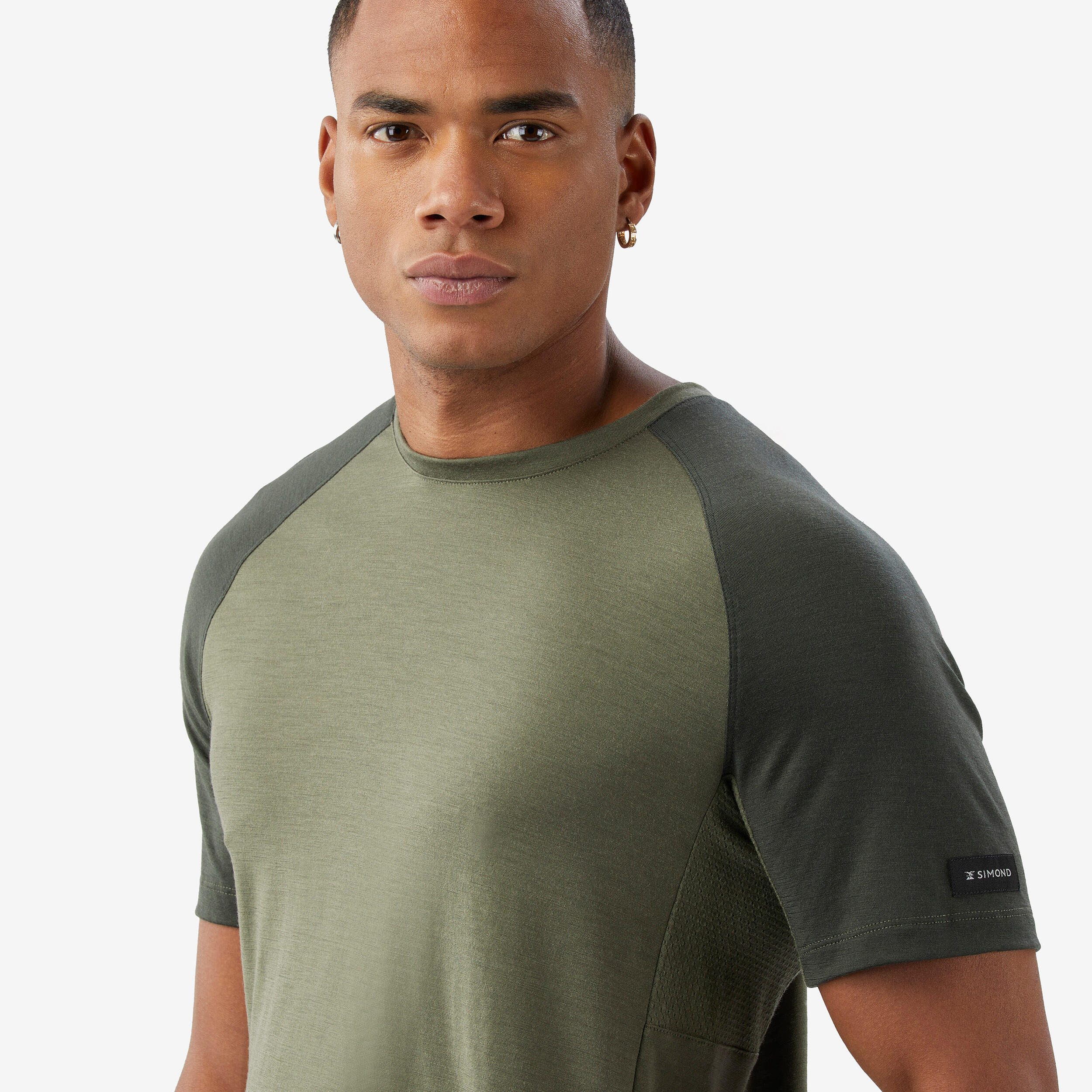 Merino shirt met korte mouwen voor trekking heren Resist kaki 3/7