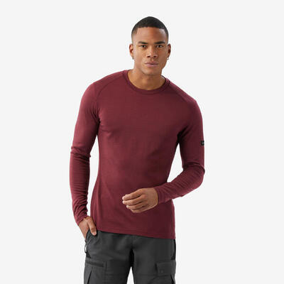 T-shirt maniche lunghe trekking lana merinos uomo MT500 WOOL | bordeaux