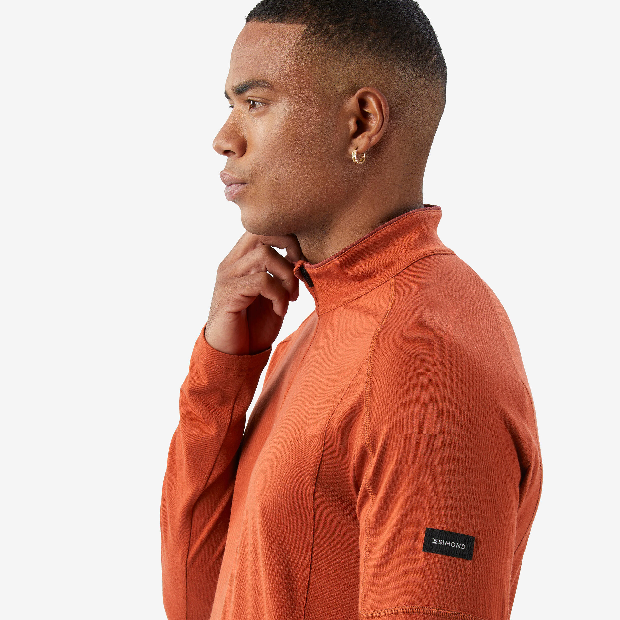 T-shirt manches longues à col zip en laine mérinos homme, Merino Resist marron 5/8