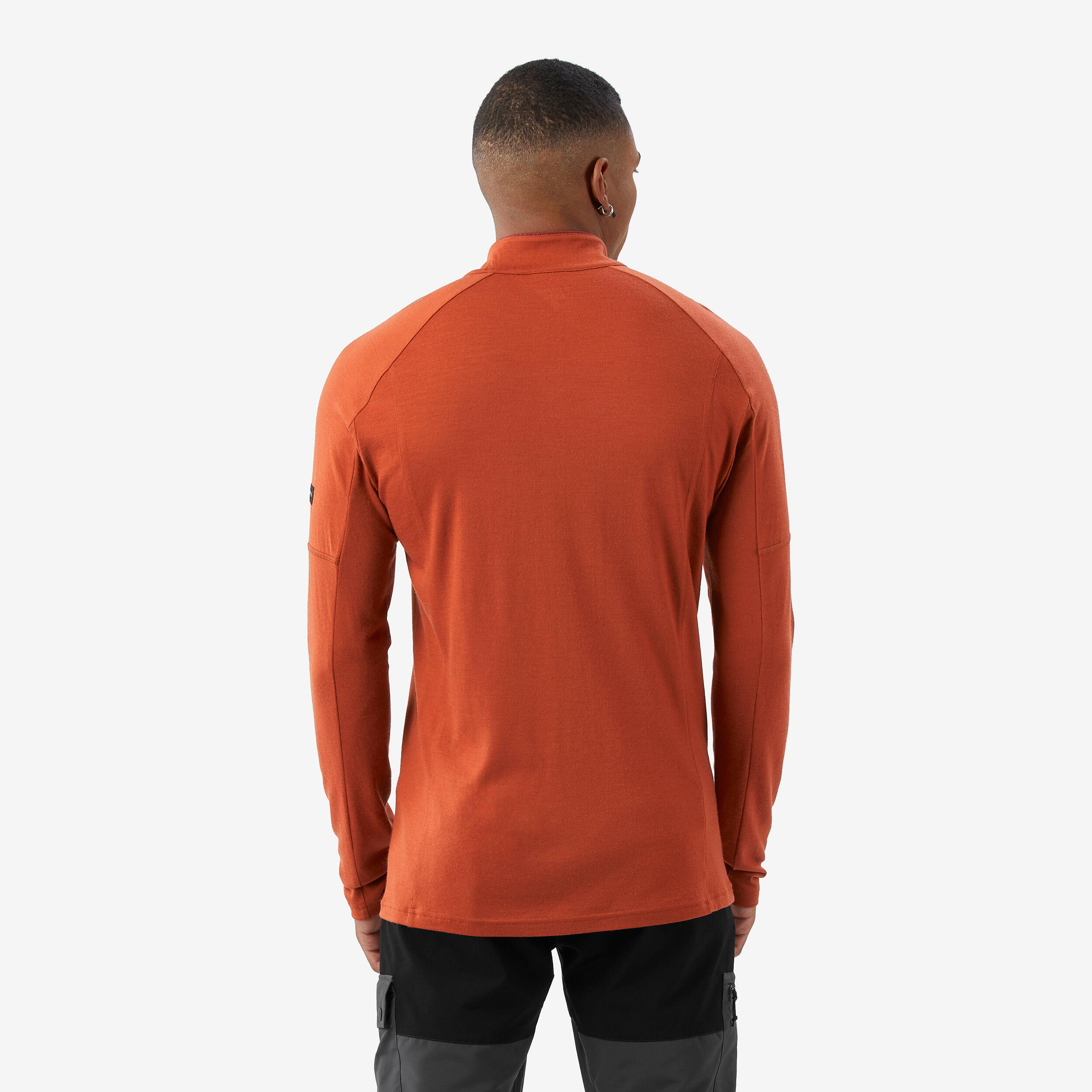 T-shirt manches longues à col zip en laine mérinos homme, Merino Resist marron 4/8