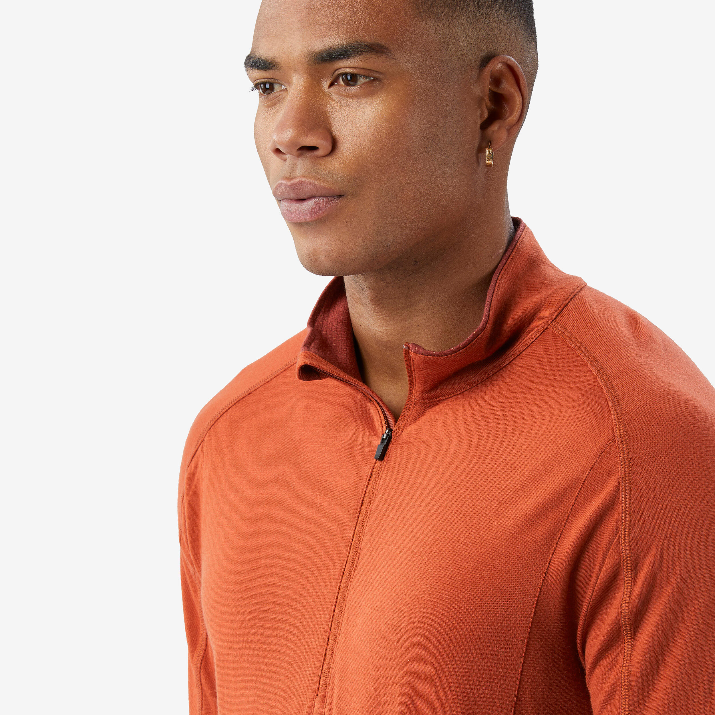 T-shirt manches longues à col zip en laine mérinos homme, Merino Resist marron 3/8
