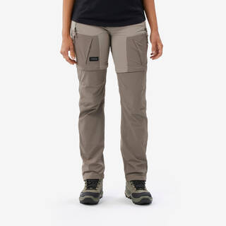 Women Zip-Off Dry Fit Durable Trekking Pants Coffee - MT500