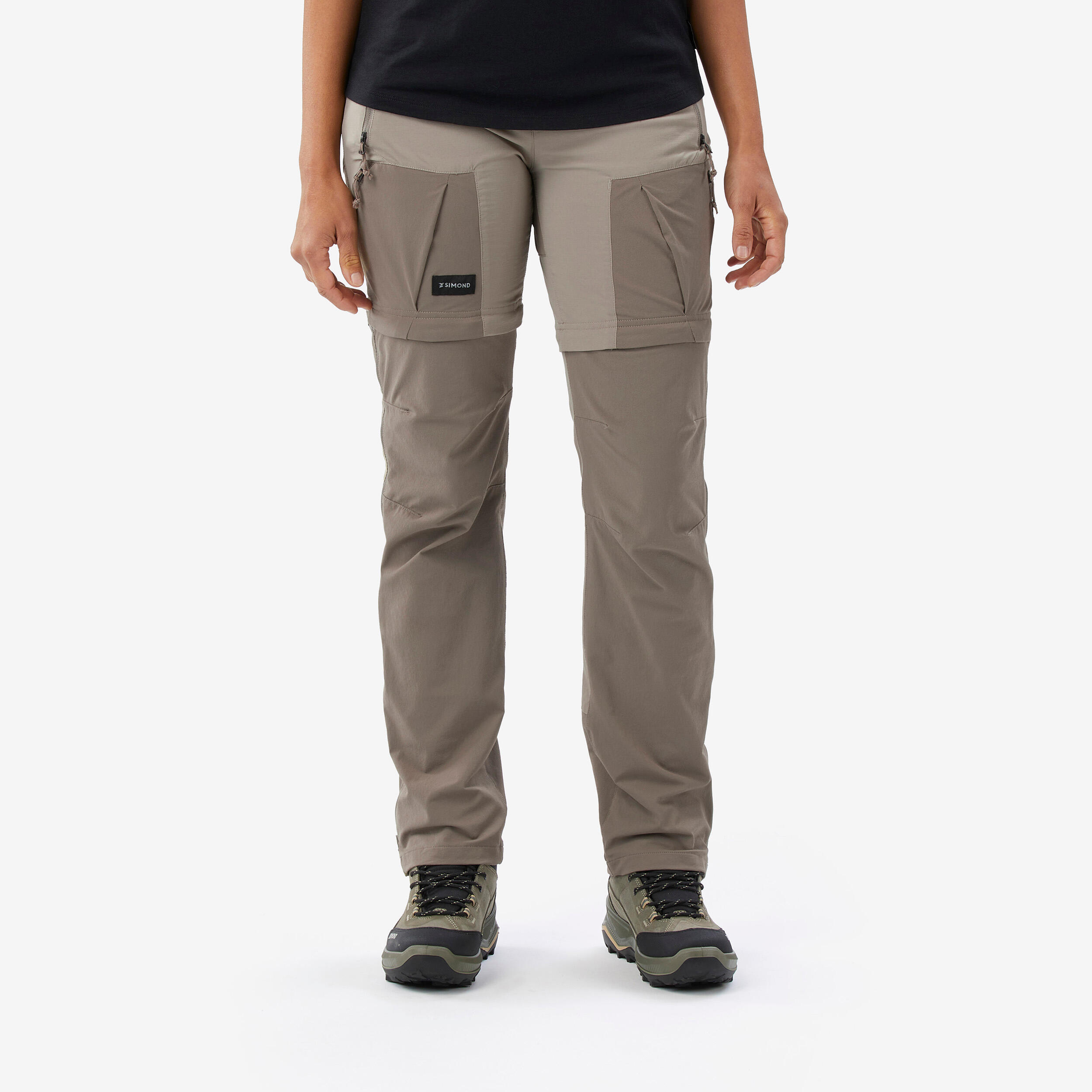 Pantalon Modulabil 2 în 1 Trekking la Munte MT500 Bej Damă