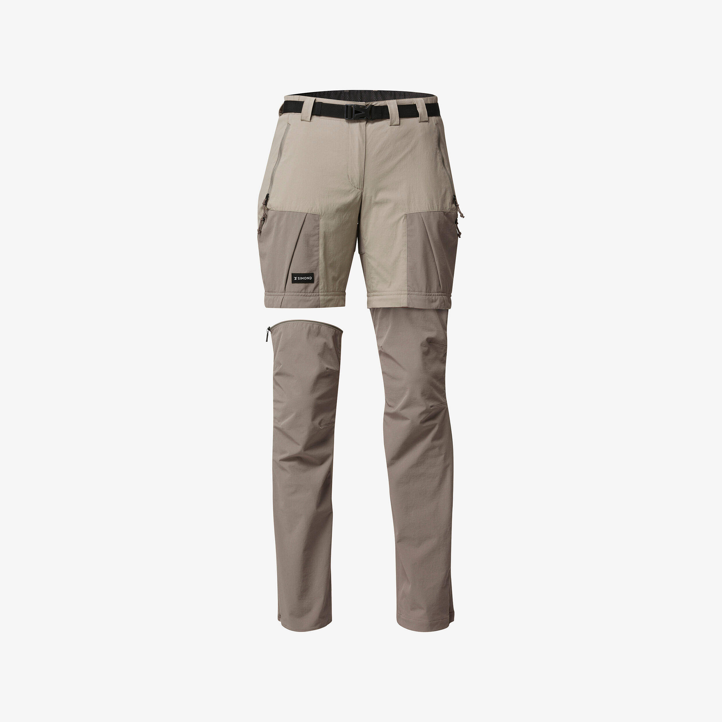 Women Zip-Off Dry Fit Durable Trekking Pants Coffee - MT500 -  1