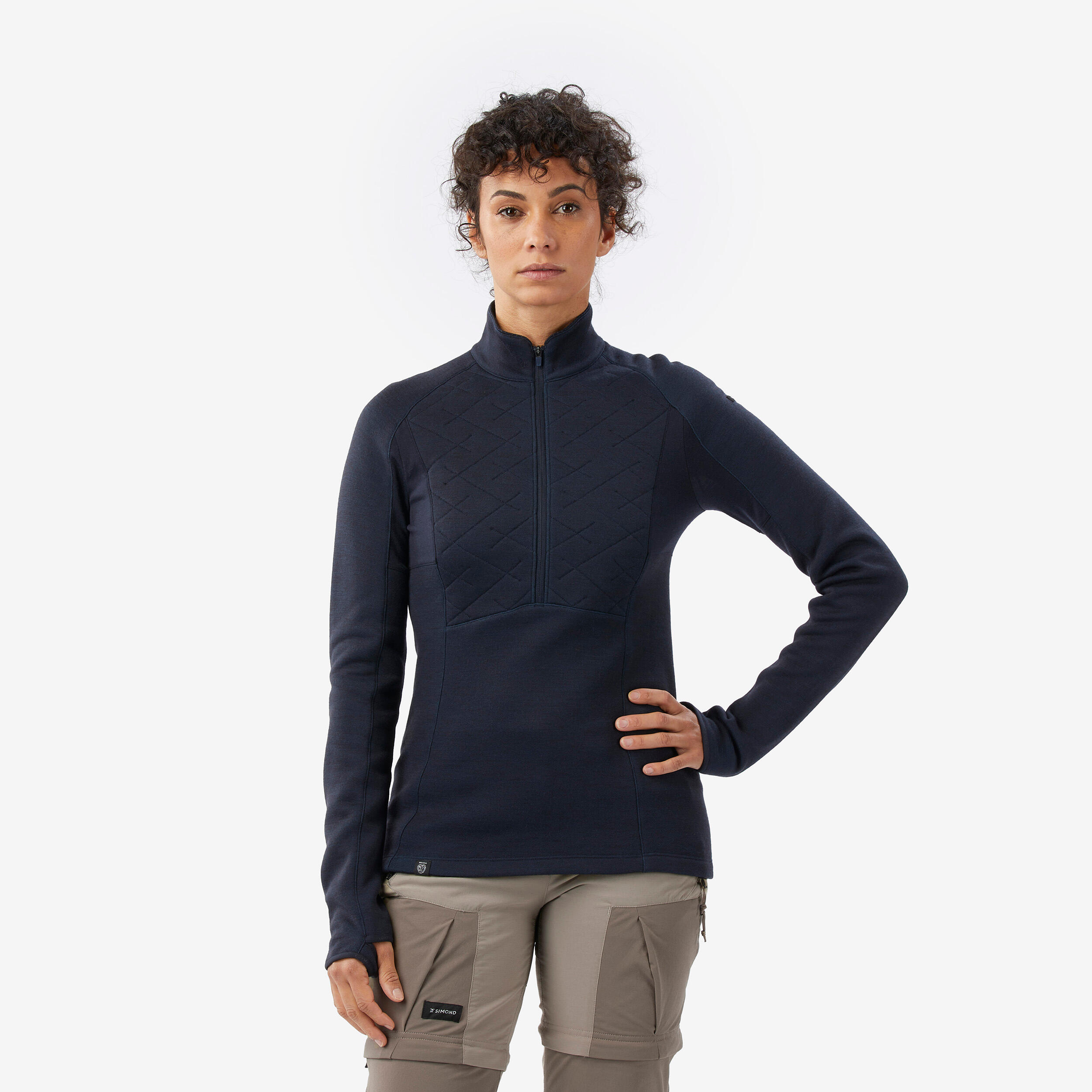 Women’s Merino Wool Long-Sleeved T-Shirt - Merino Resist Navy - FORCLAZ