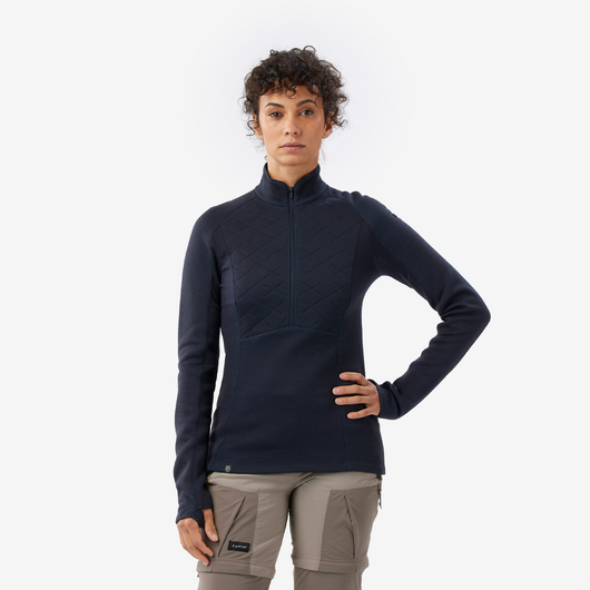 T-shirt manches longues en laine mérinos femme, Merino Resist bleu marine