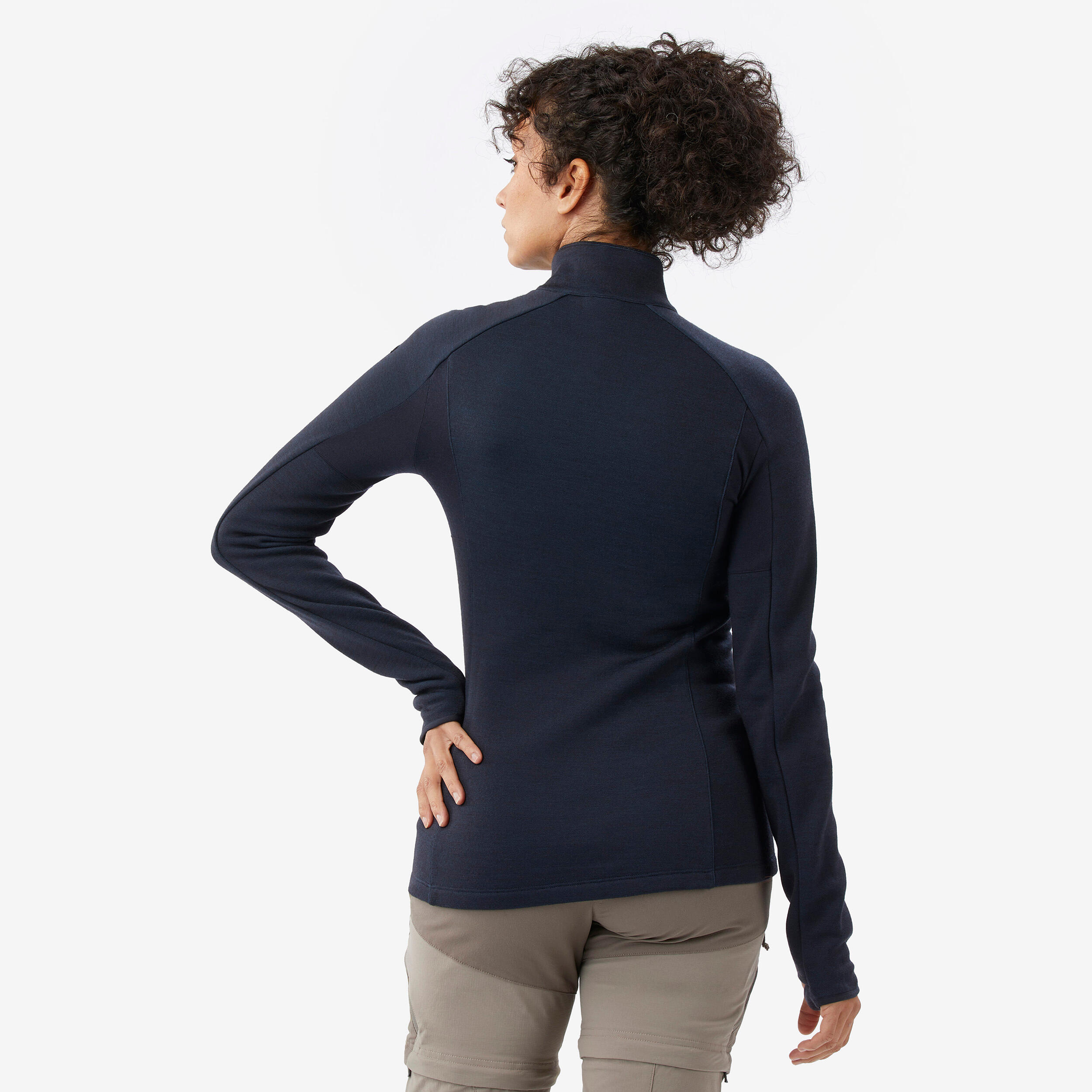 Women’s Merino Wool Long-Sleeved T-Shirt - Merino Resist Navy - FORCLAZ