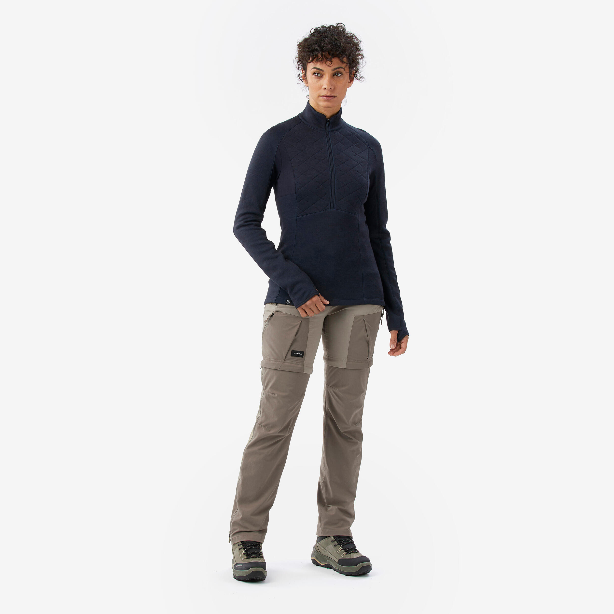 Women’s Merino Wool Long-Sleeved T-Shirt - Merino Resist Navy - FORCLAZ