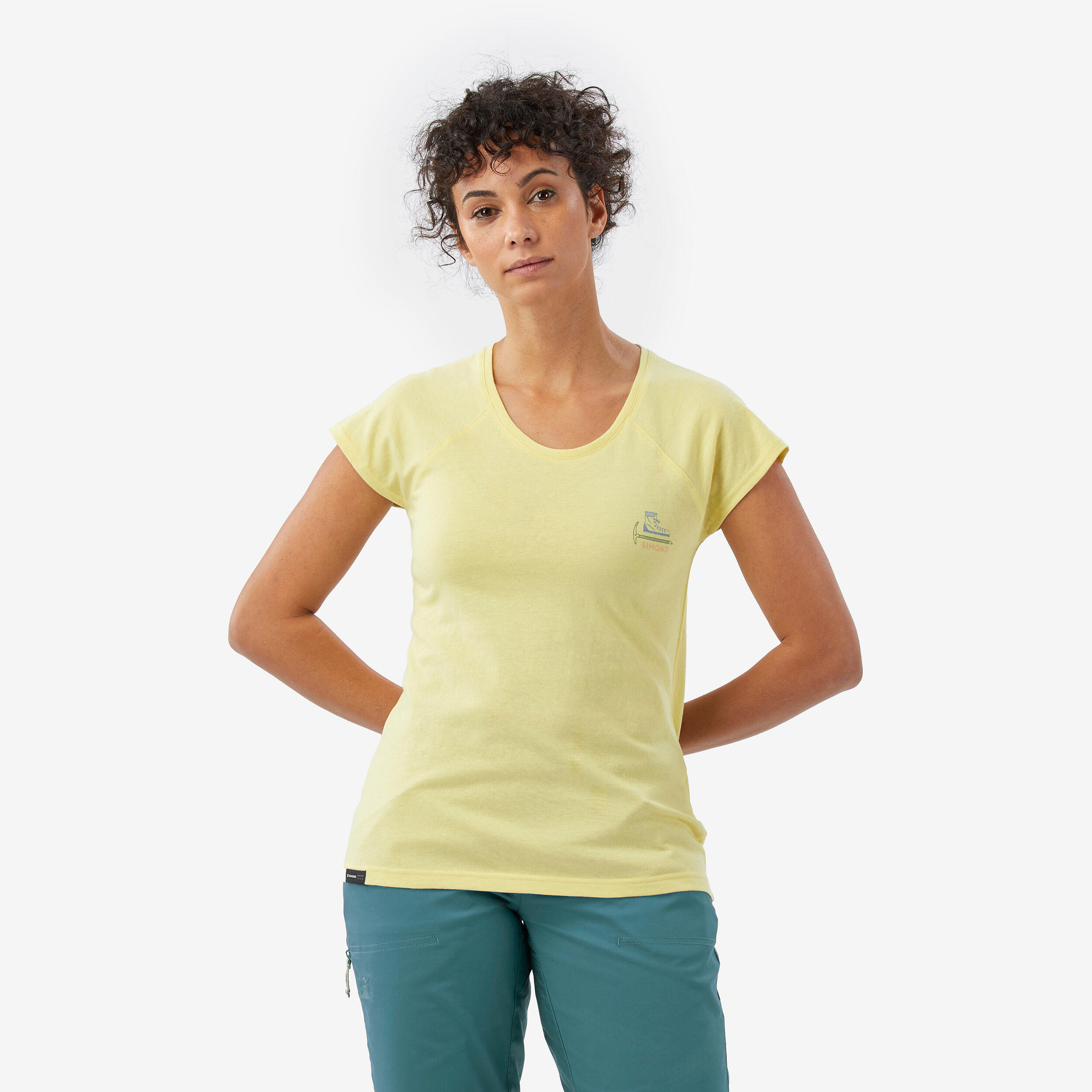 SIMOND Camiseta escalada cómoda mujer, Vertika amarillo, Montse Galbany