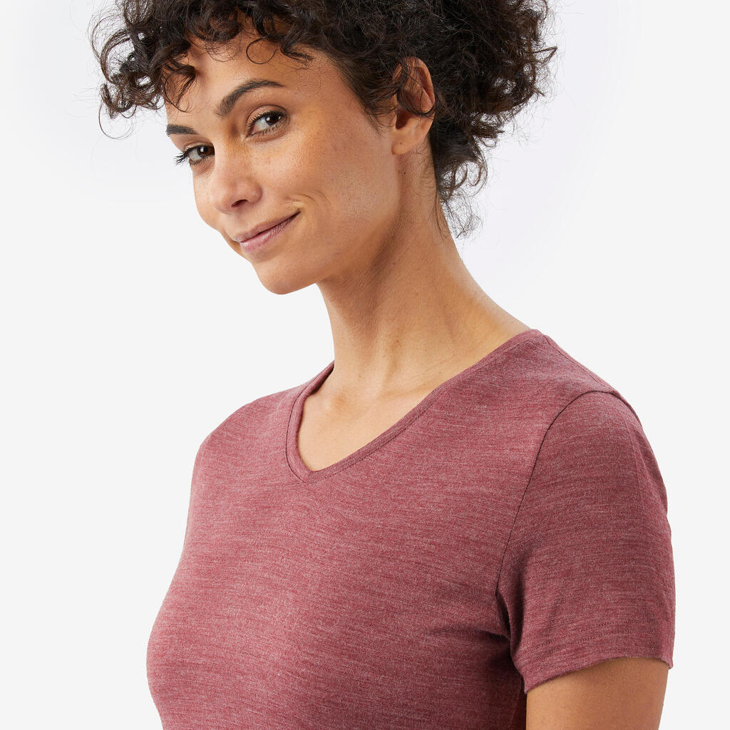 Women's Travel Trekking Merino Wool Short-Sleeved T-Shirt - TRAVEL 500