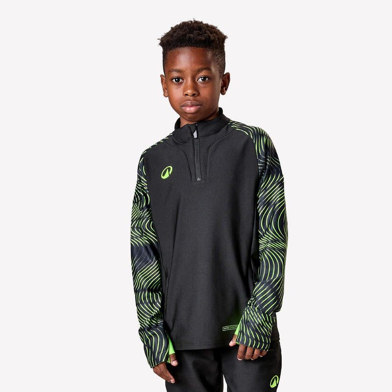 Sweat de football enfant 1/2 zip viralto jr wave noir, jaune fluo