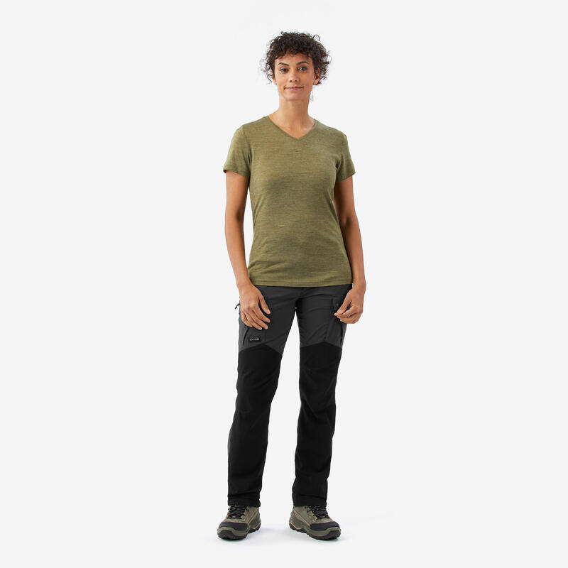 T-shirt manches courtes en laine mérinos femme, Merino Fresh kaki