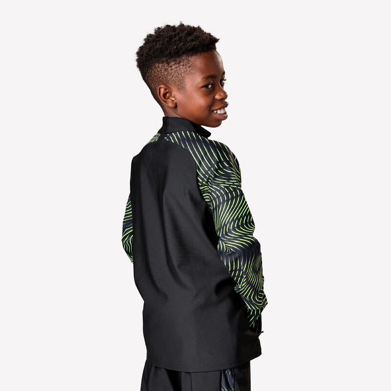 Sweat de football enfant 1/2 zip viralto jr wave noir, jaune fluo