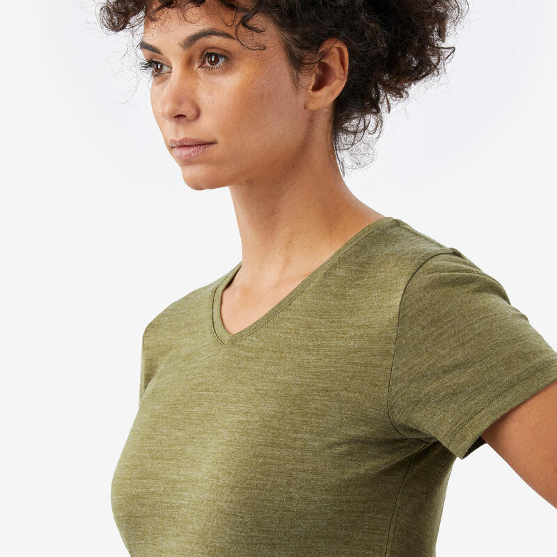 T-shirt manches courtes en laine mérinos femme, Merino Fresh kaki