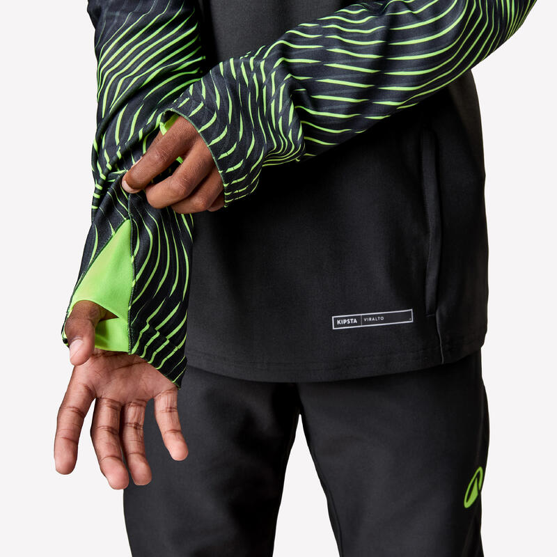 Sweat de football enfant 1/2 zip viralto jr wave noir, jaune fluo
