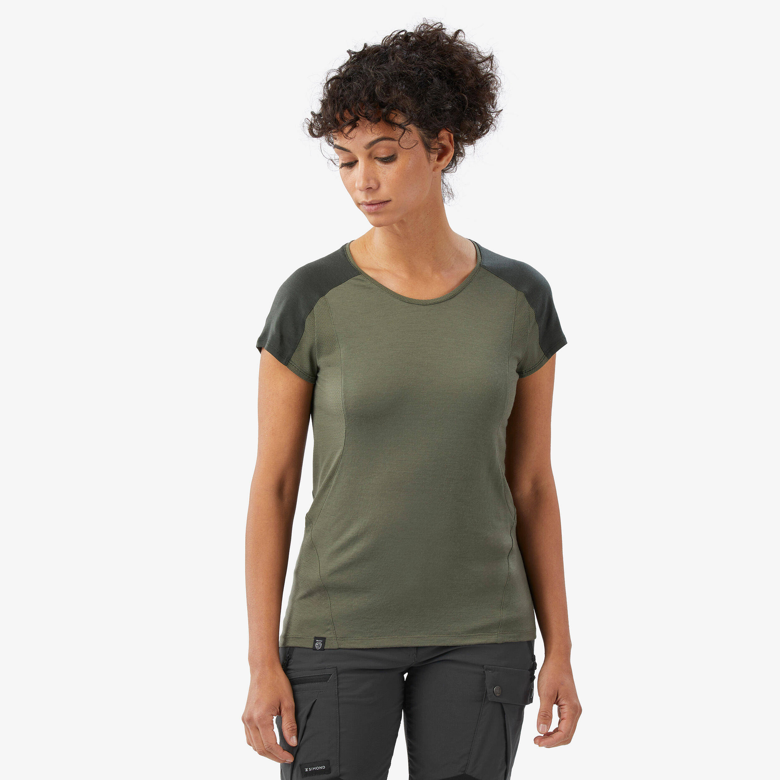 Women’s trekking merino wool short-sleeved T-shirt Merino Resist - Khaki -  1