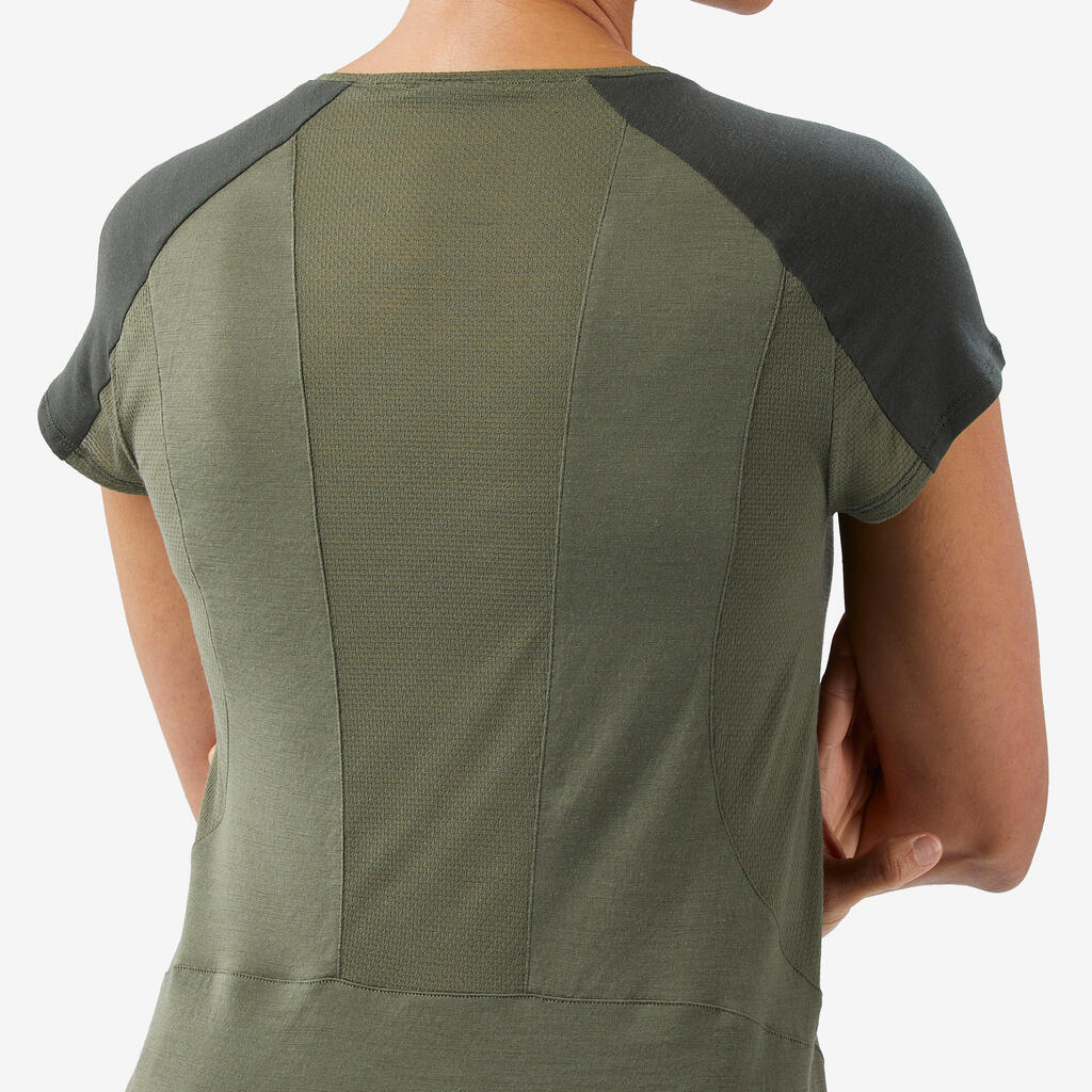 T-shirt manches courtes en laine mérinos femme, Merino Resist kaki