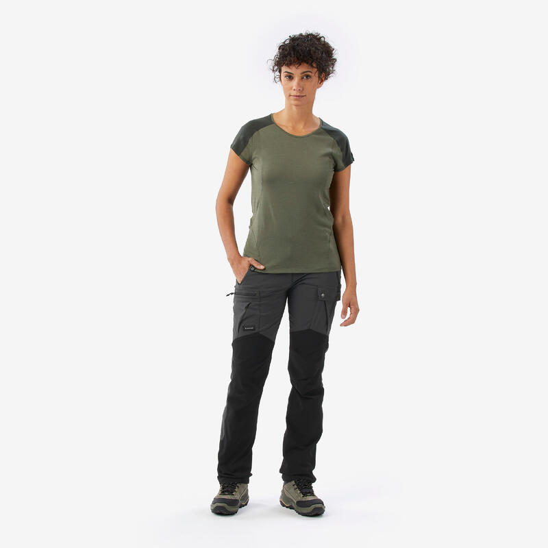 T-shirt manches courtes en laine mérinos femme, Merino Resist kaki
