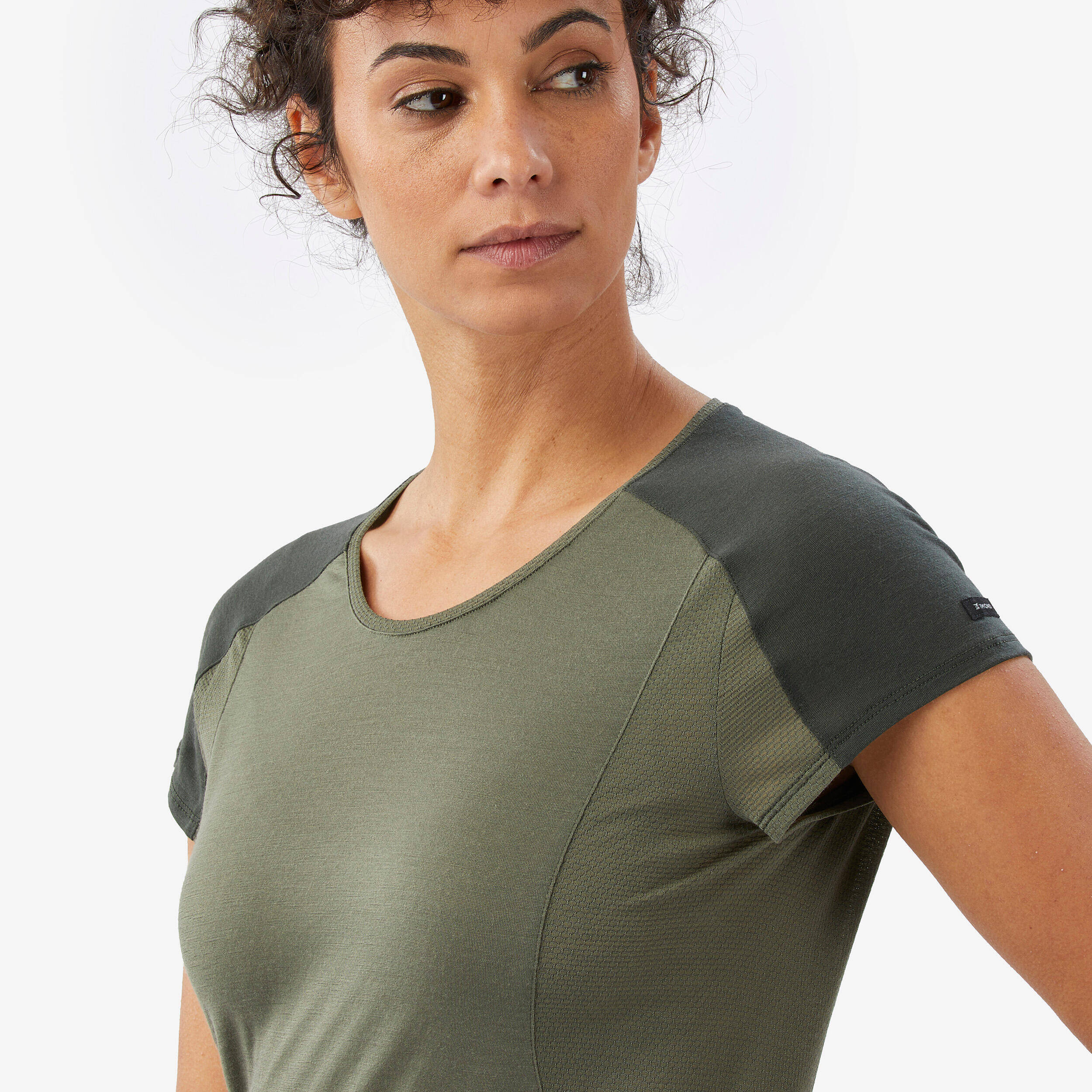 Women’s trekking merino wool short-sleeved T-shirt Merino Resist - Khaki -  3