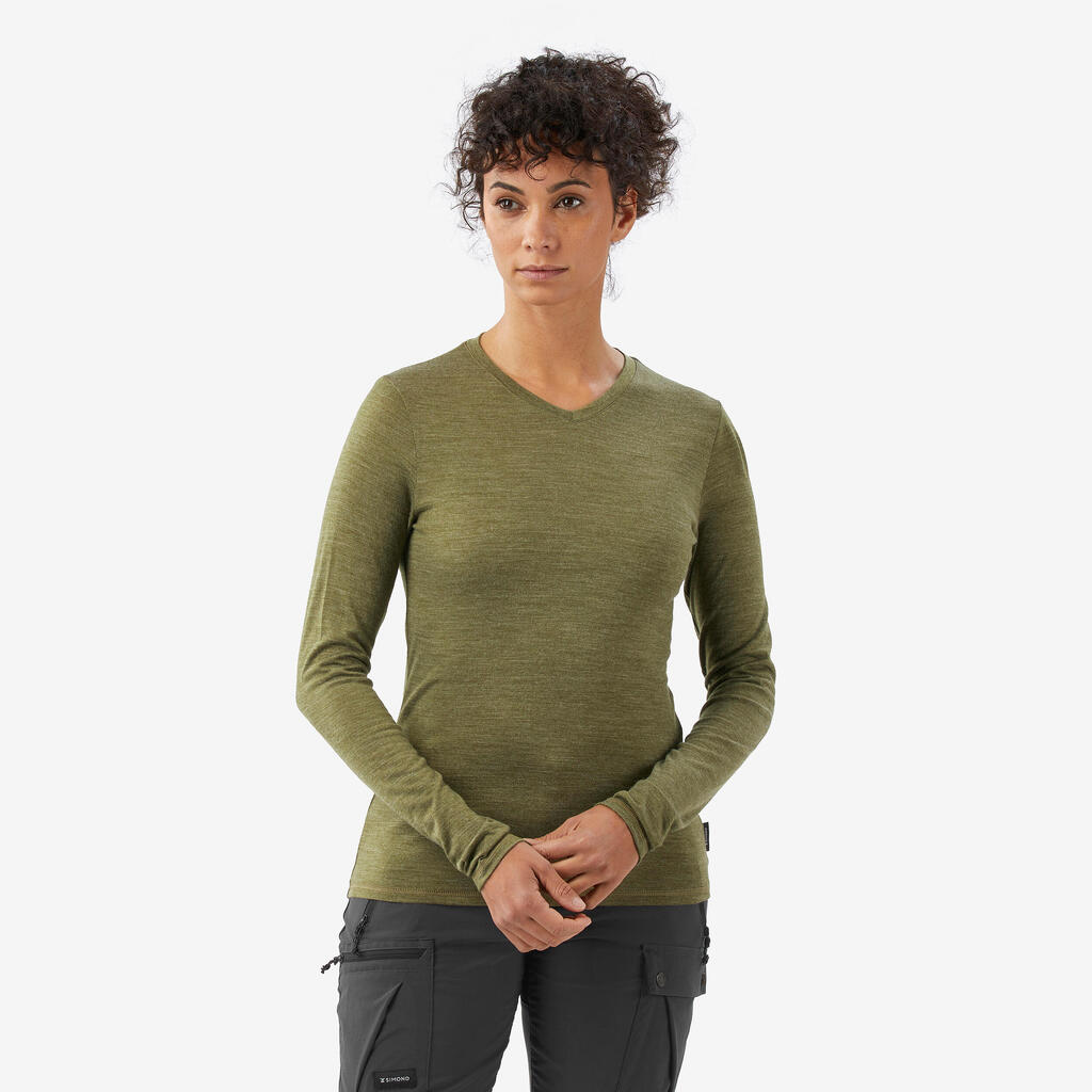 Γυναικείο T-shirt από μαλλί Merino trek & travel, Merino Fresh - Χακί