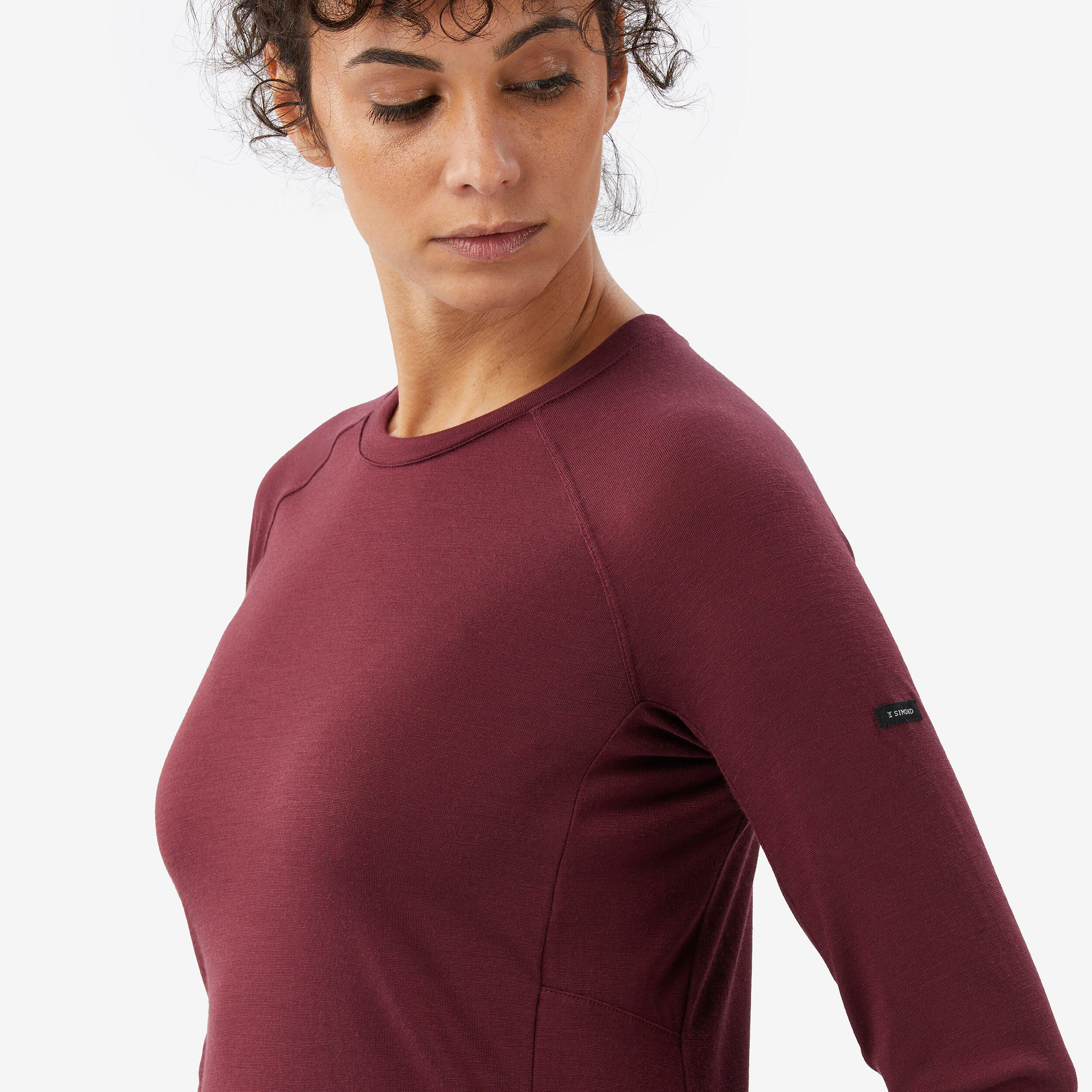 T-shirt manches longues en laine mérinos femme, Merino Resist bordeaux