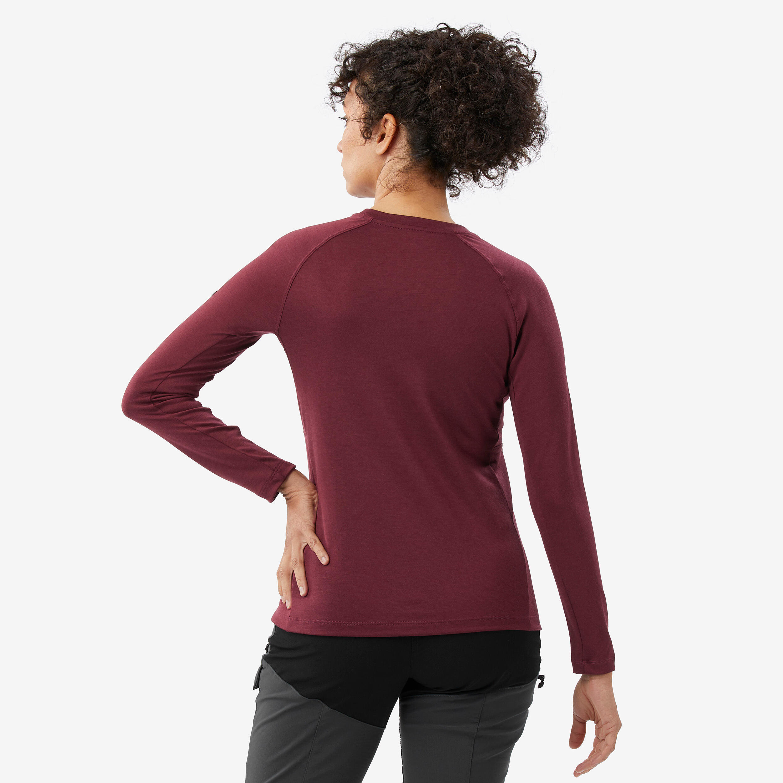 T-shirt manches longues en laine mérinos femme, Merino Resist bordeaux