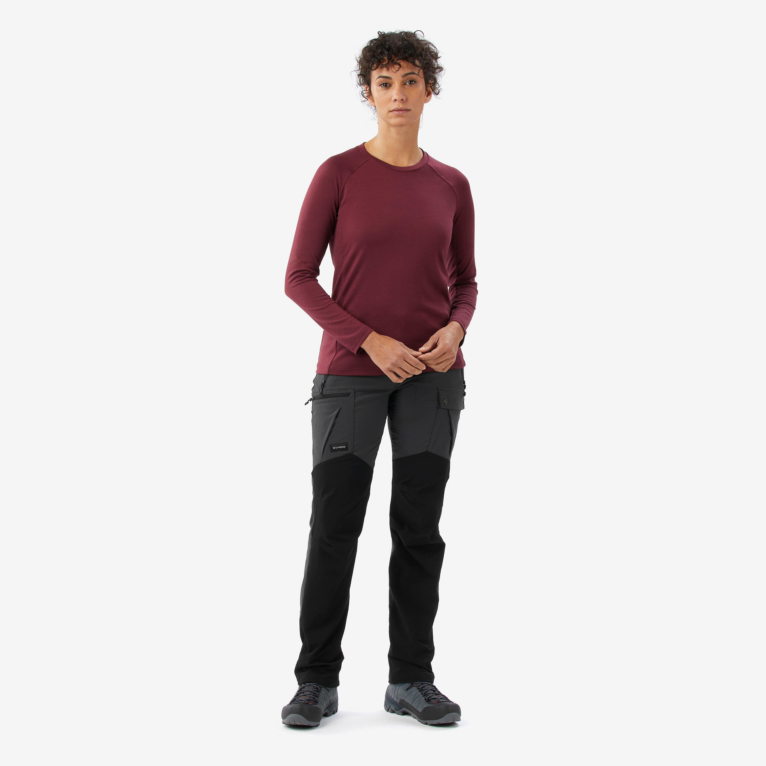 T-shirt manches longues en laine mérinos femme, Merino Resist bordeaux