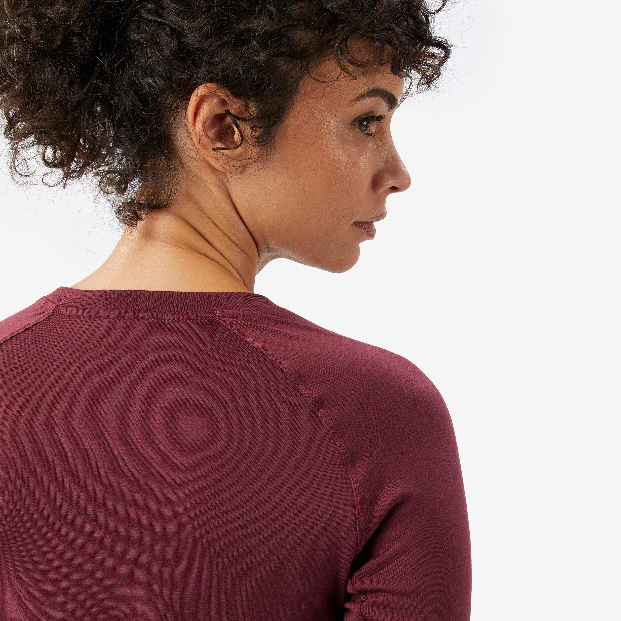 T-shirt manches longues en laine mérinos femme, Merino Resist bordeaux