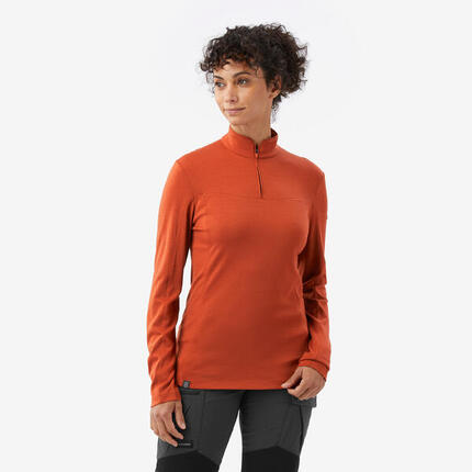 T-shirt manches longues à col zip en laine mérinos femme, Merino Resist