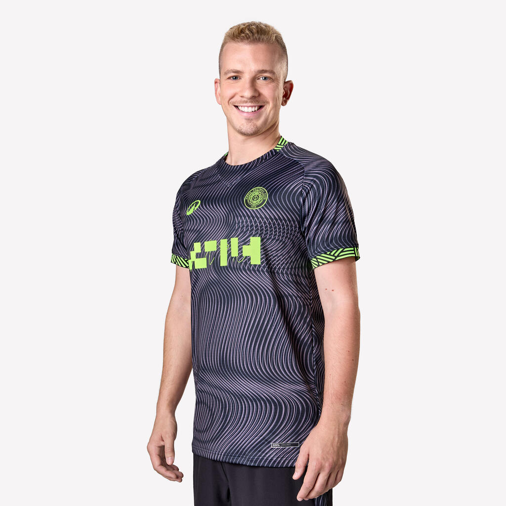 Maillot de football adulte Viralto II manches courtes wavy noir & jaune fluo