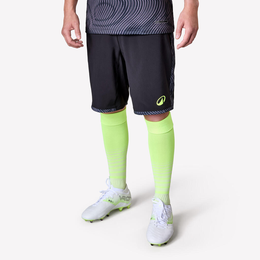 SHORT DE FOOTBALL ADULTE VIRALTO II WAVY NOIR, GRIS ET JAUNE