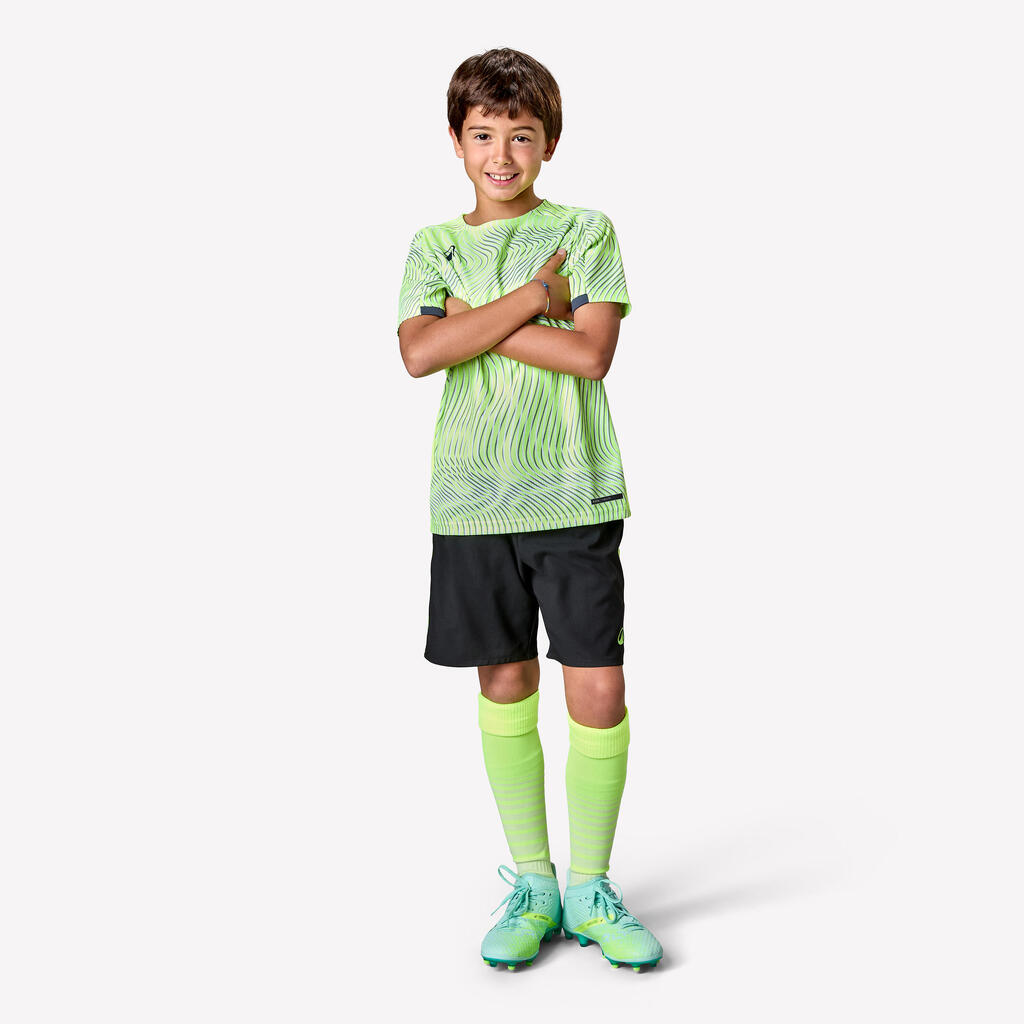 Kids' Short-Sleeved Football Shirt Viralto Wave - Neon Yellow, Grey & Black