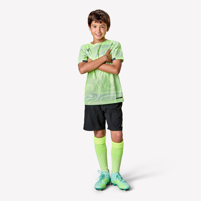 MAILLOT DE FOOTBALL ENFANT MANCHES COURTES VIRALTO  WAVE JAUNE FLUO, GRIS ,NOIR