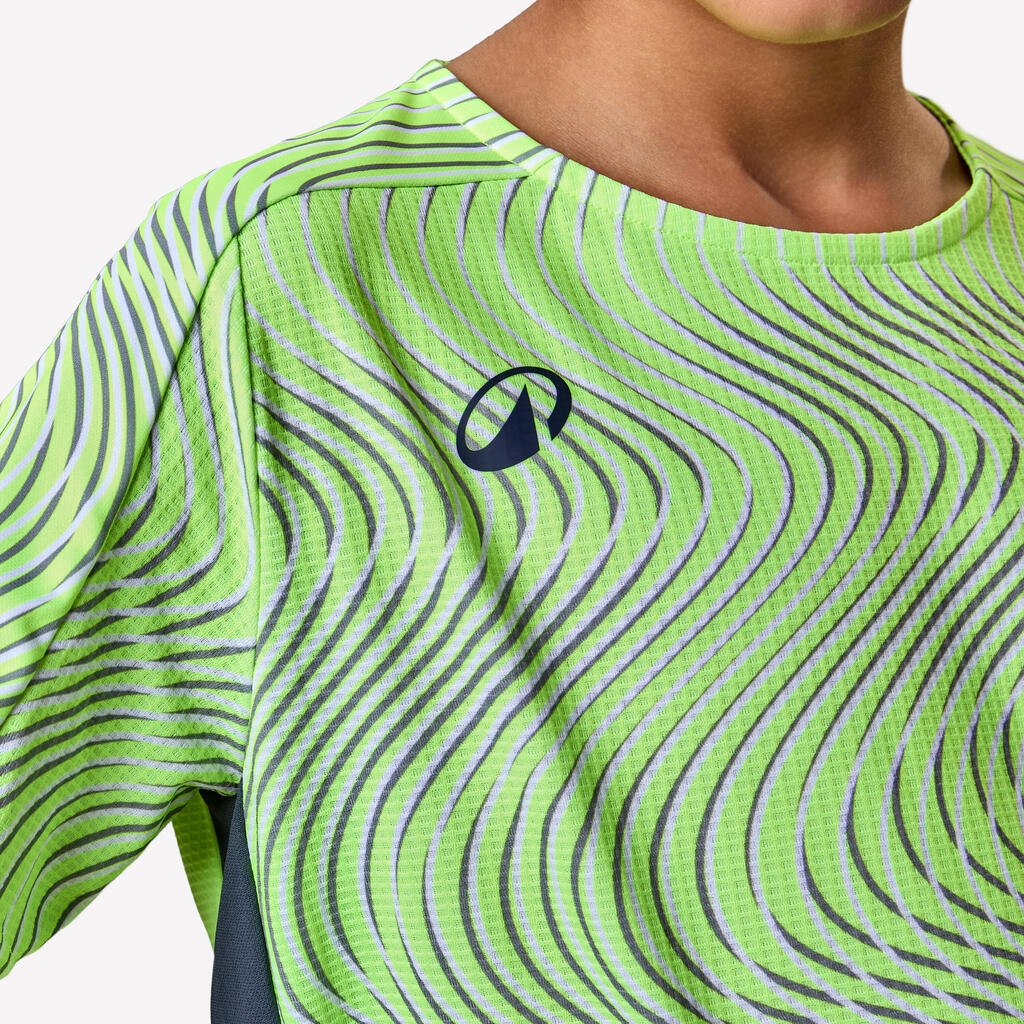 MAILLOT DE FOOTBALL ENFANT MANCHES COURTES VIRALTO  WAVE JAUNE FLUO, GRIS ,NOIR