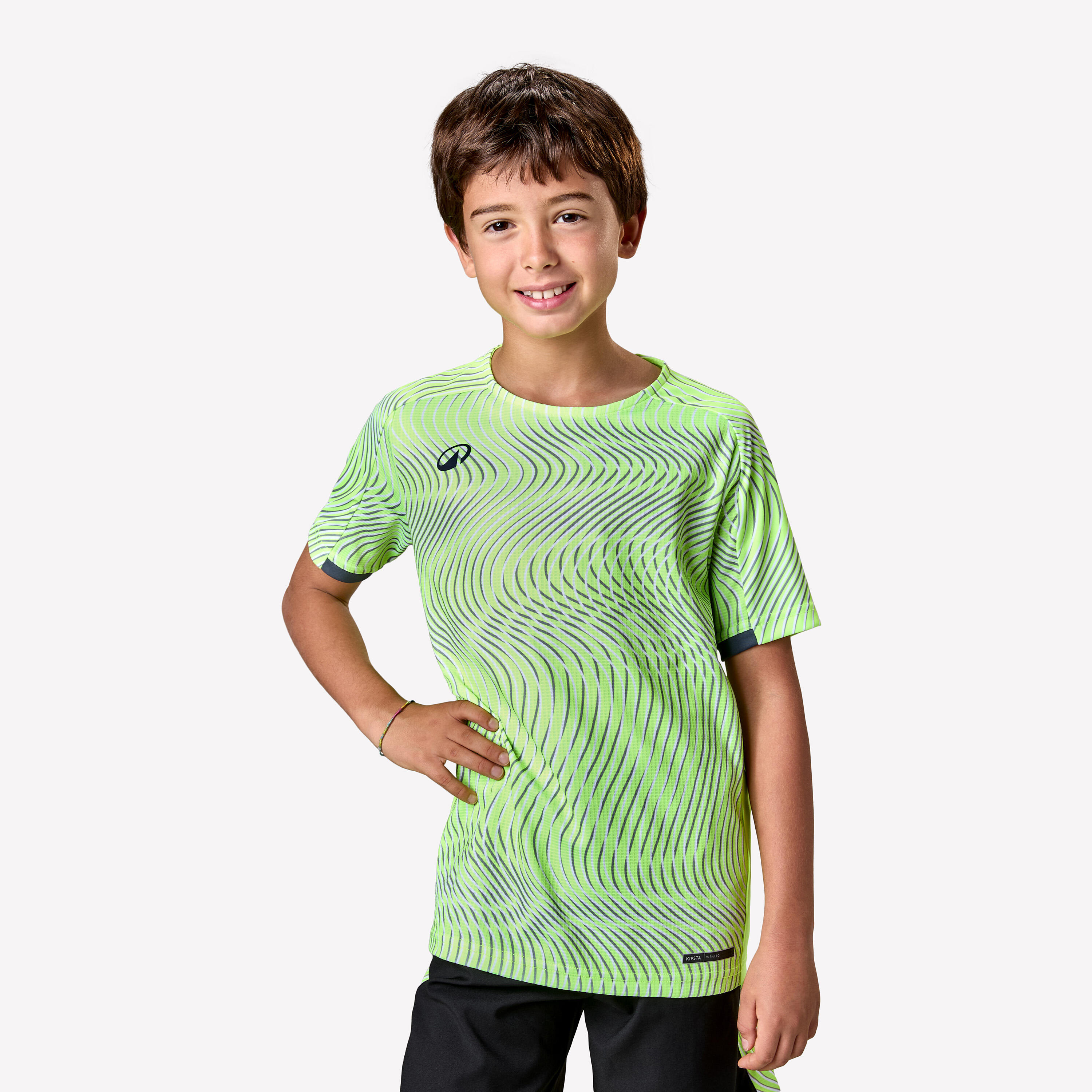 Tricou fotbal Viralto Wave Galben Fluo-Gri-Negru Copii