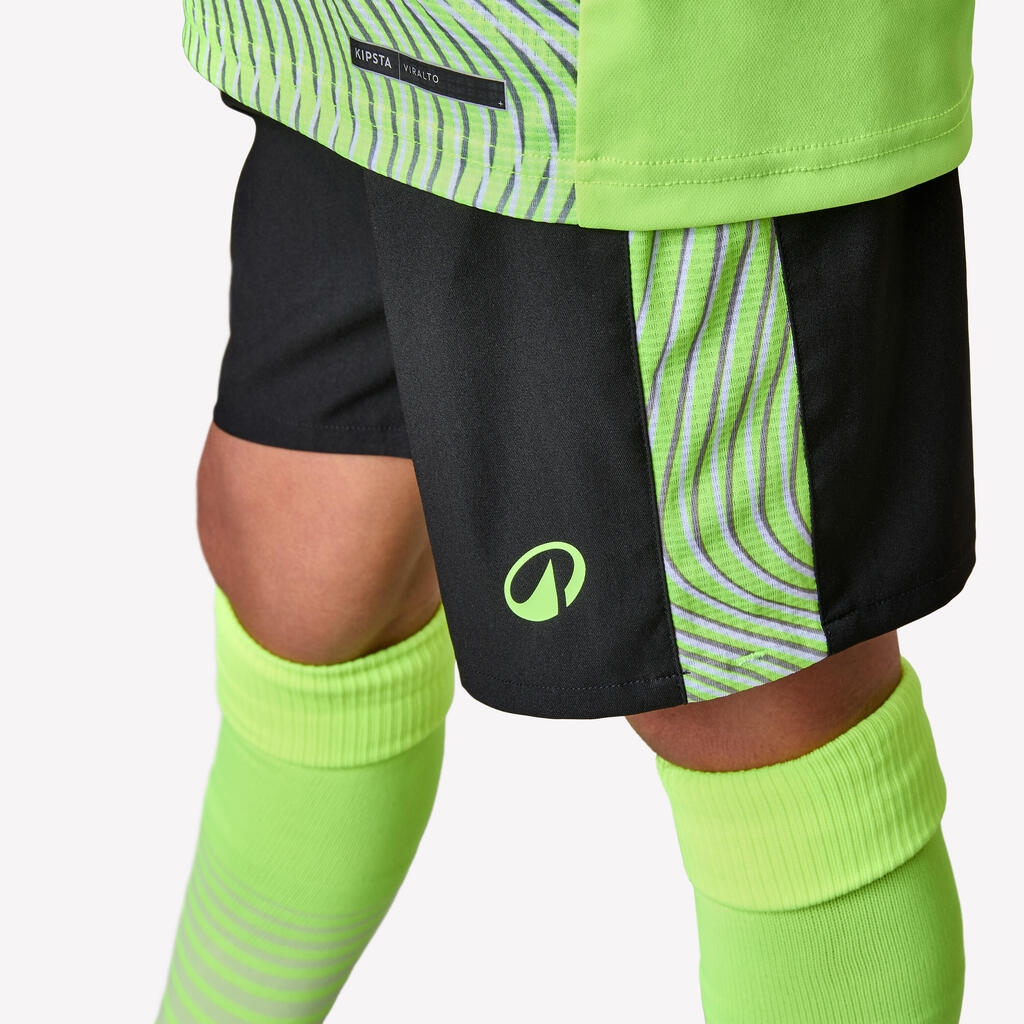Kids' Football Shorts Viralto Wavy - Black with Yellow Strip