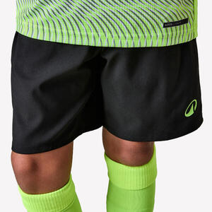 PANTALÓN CORTO DE FÚTBOL NIÑOS VIRALTO WAVY NEGRO FRANJA AMARILLA