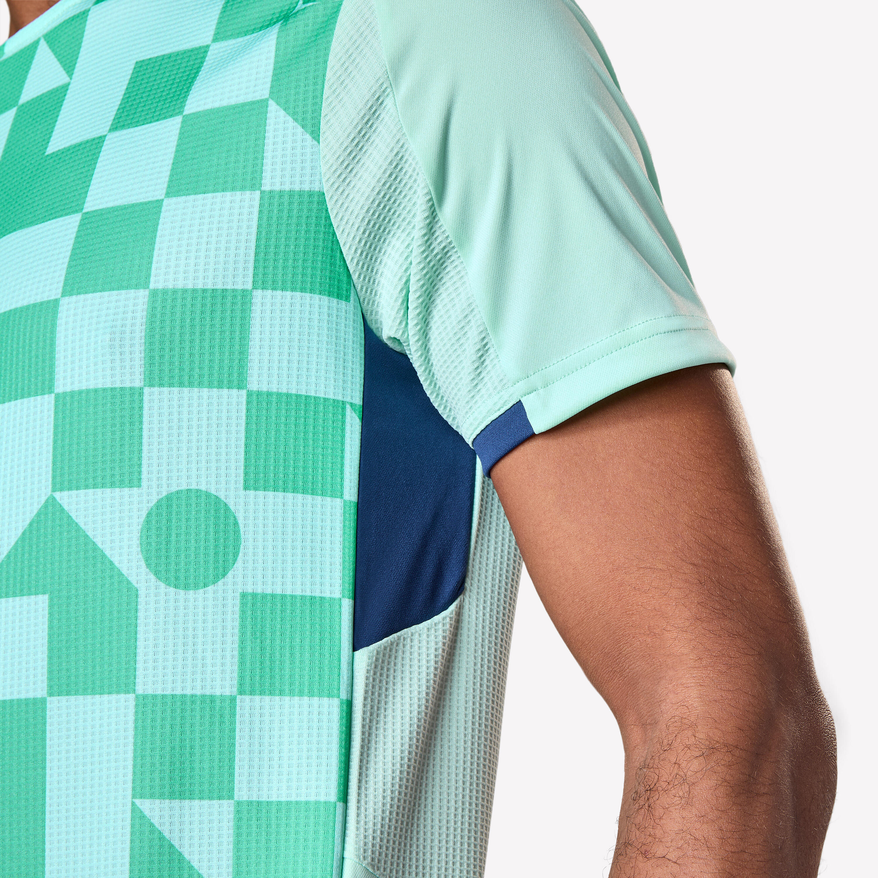 Maillot de football adulte manches courtes viralto check vert et marine 3/10