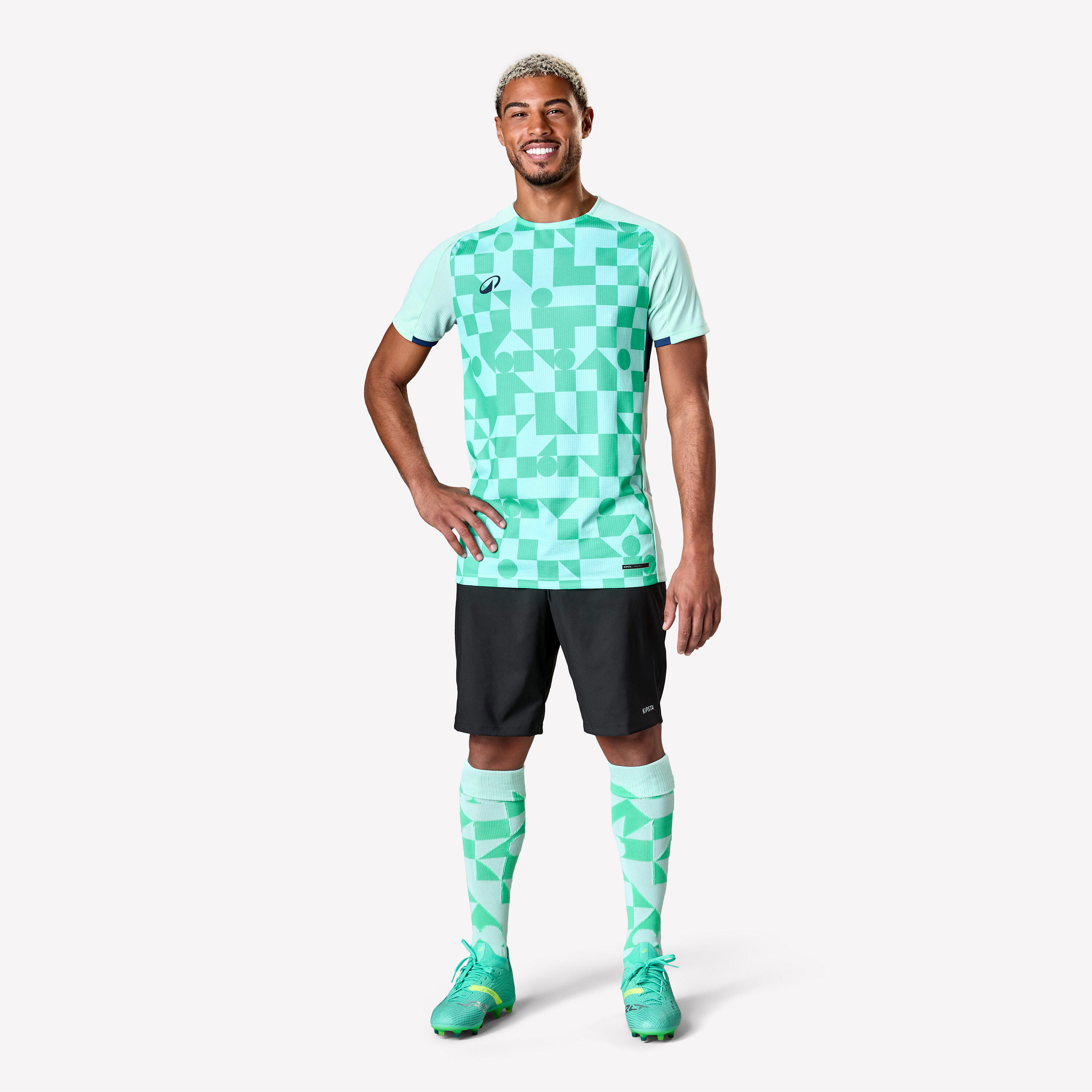 Maillot de football adulte manches courtes viralto check vert et marine 2/10
