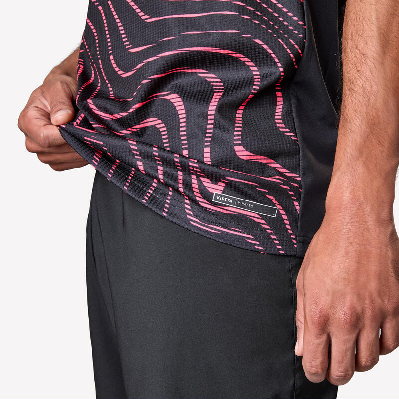 Maillot de football adulte manches courtes viralto topo noir & rose fluo
