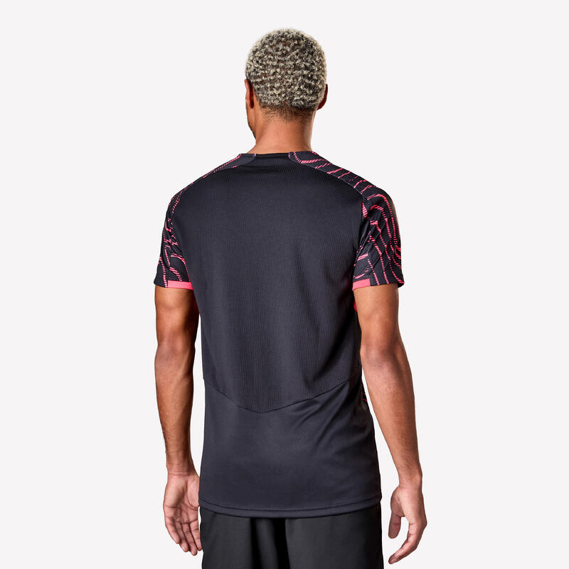 Maillot de football adulte manches courtes viralto topo noir & rose fluo