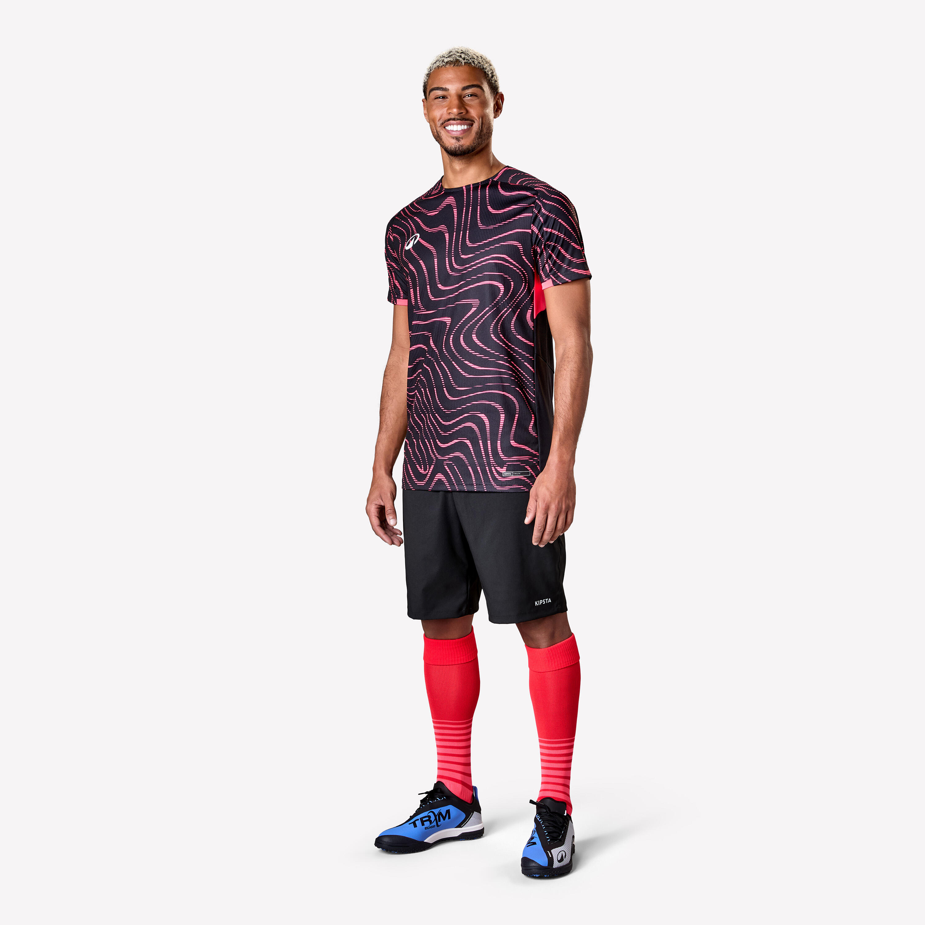 Adult Short-Sleeved Football Shirt Viralto Topo - Black & Neon Pink