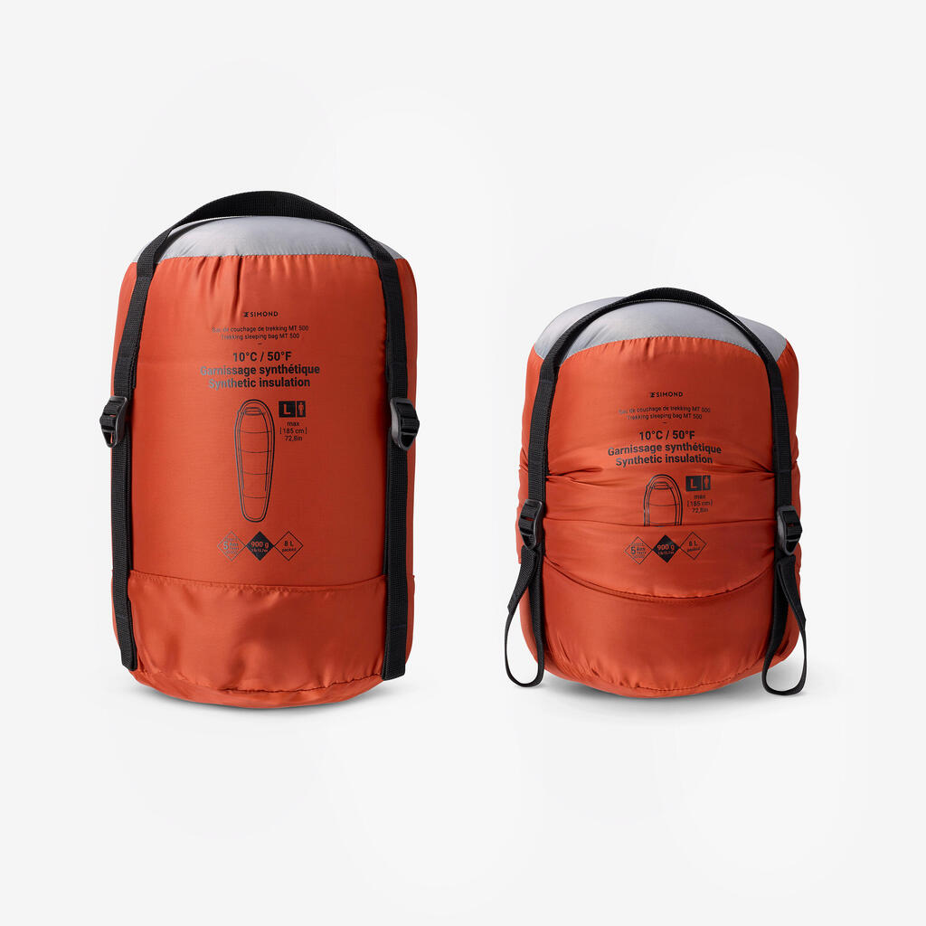 Sac de couchage de trekking 10°C jumelable et compact, MT500 synthétique