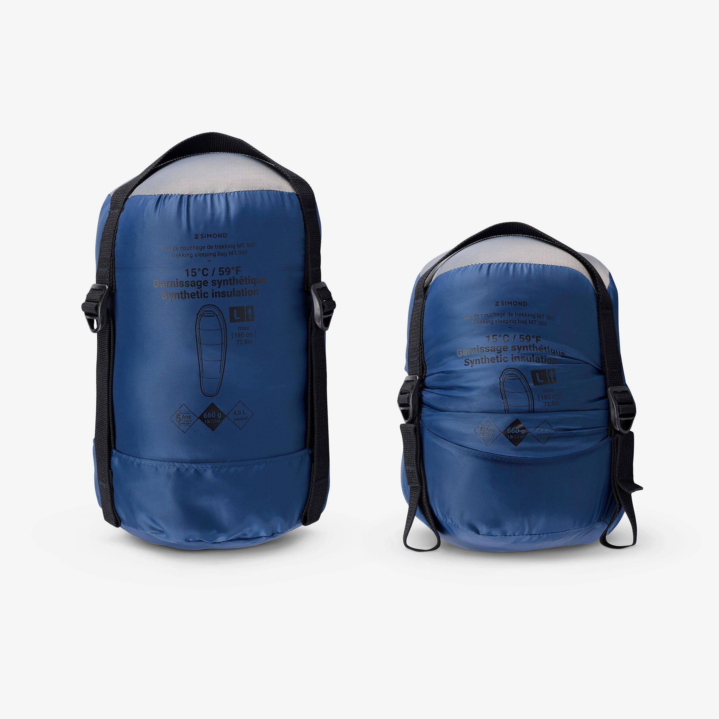 Hiking sleeping bag 15°C can be twinned and compact, MT500 synthetic