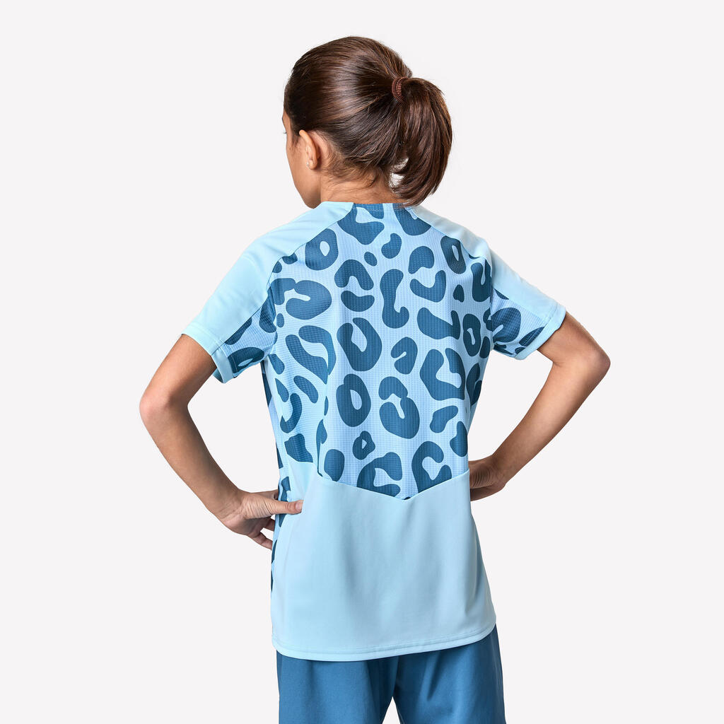 Dievčenský futbalový dres Viralto modrý s leopardím vzorom