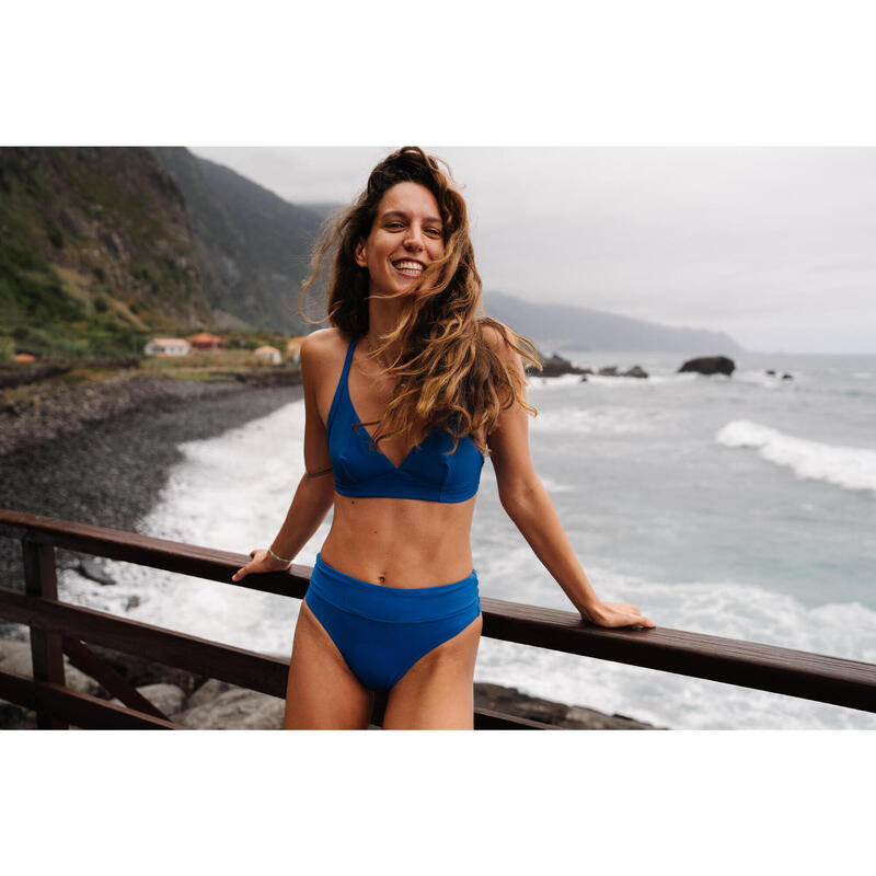 Kadın V Yaka Bikini Üstü - Mavi - Dokulu - BEA